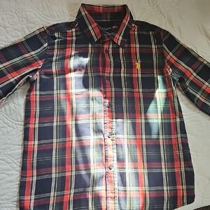 Boys U.S. Polo Plaid Shirt - Red and Blue